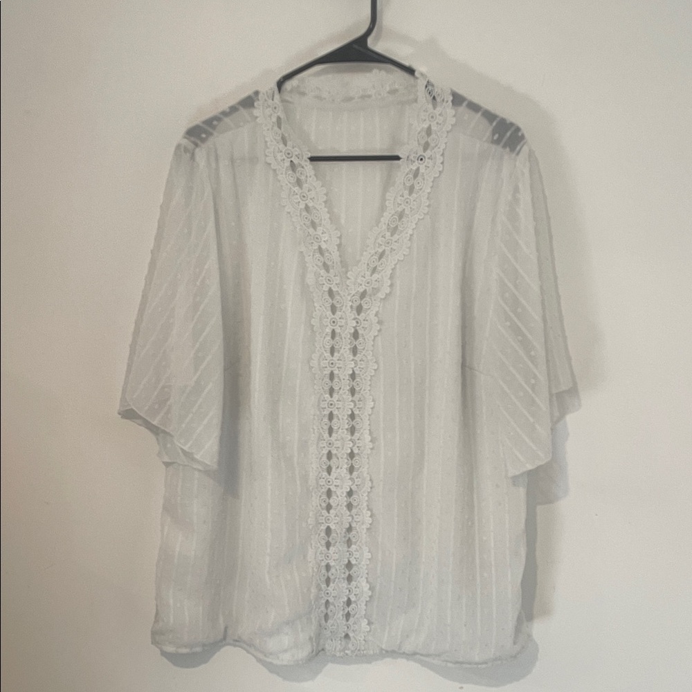 SHEIN White Lace-Trimmed Blouse